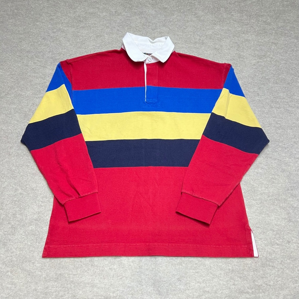 Vtg Lands End Mens Small Rugby Shirt Long Sleeve Color Block Stripe Cotton 90s